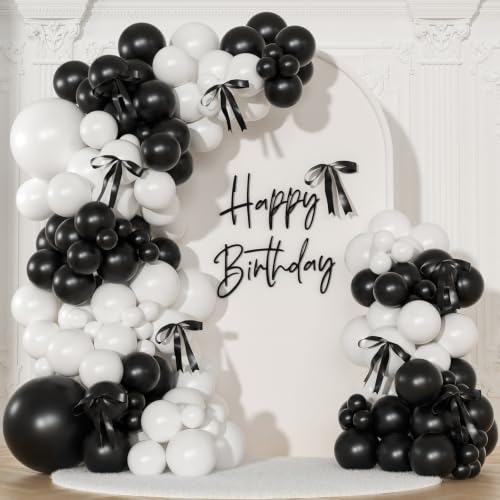 Black and White Balloon Arch Kit for Birthday Halloween Decorations - Variation of Blackwhitebow