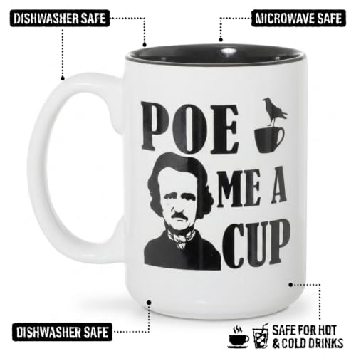 Large 15 oz Ceramic Gothic Coffee Mug - Poe Me a Cup Literary Gift
