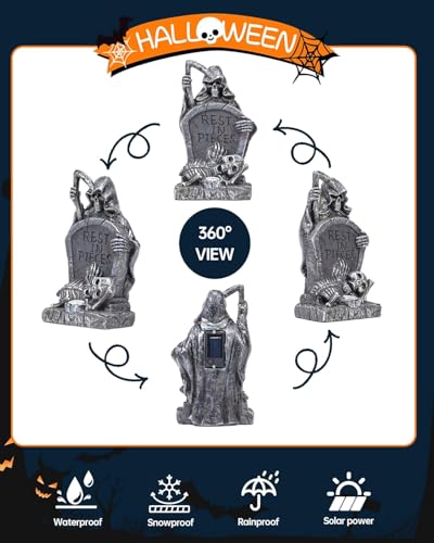 Solar Graveyard Grim Reaper LED Spot Light with Blue Glow - Halloween Outdoor Garden Decor