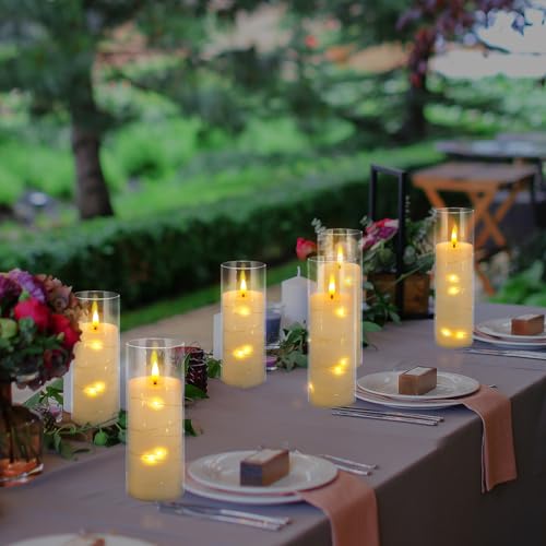24 Pack Flickering Flameless Candles with Embedded String Lights - White, 2.2 Inch Diameter, 5-7 Inch Heights, Ivory Variation