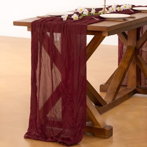 Burgundy Cheesecloth Table Runner 10ft for Wedding Birthday Party Home Decor