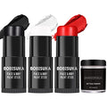 Face Paint Stick Set with Setting Powder - Black, White, Red Clown Joker Skeleton