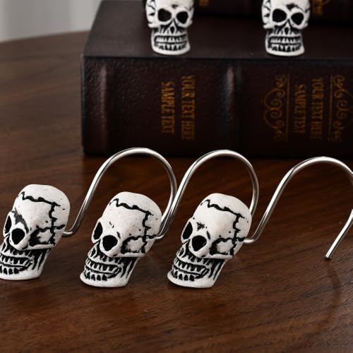 Decorative Skull Shower Curtain Hooks Set - Black Skull Design, 12PCS