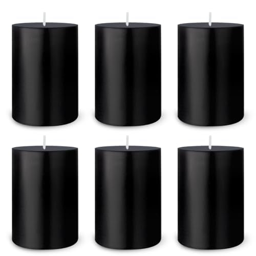 Black Pillar Candles Set - Unscented Dripless Cylinders for Halloween, Home Decor & Emergency Use - 6 Pack