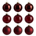 9-Piece Burgundy Glass Christmas Ornaments Set - 3.15 Inch Holiday Tree Decorations