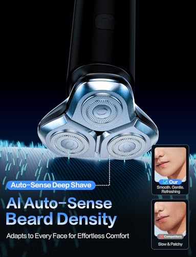 Black Electric Razor for Men 4D Floating Rotary Wet & Dry Waterproof USB-C Fast Charging