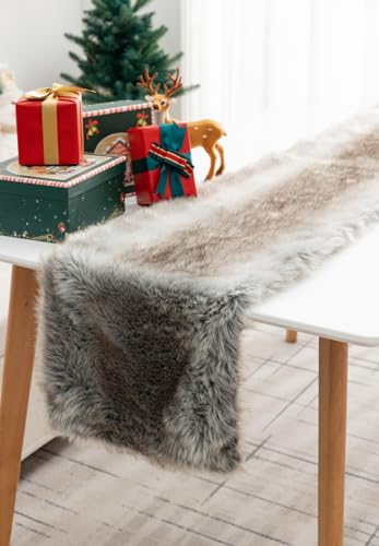 Faux Fur Christmas Table Runner Plush Holiday Decor for Dining & Home