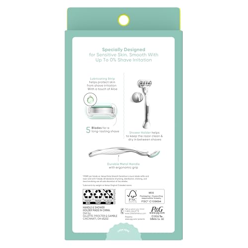 Gillette Venus Extra Smooth Sensitive Women's Razor with Reusable Handle, 3 Blade Refills and Shower Holder