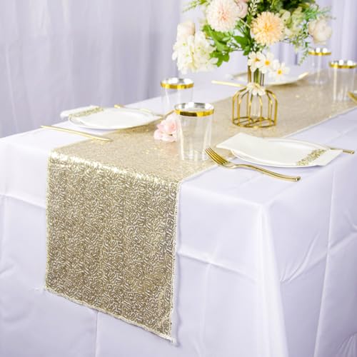 Champagne Gold Sequin Table Runner 12x120 Inches Pack of 6 for Holiday & Wedding Decor Variation of Champagne Gold / 12"W x 120"L