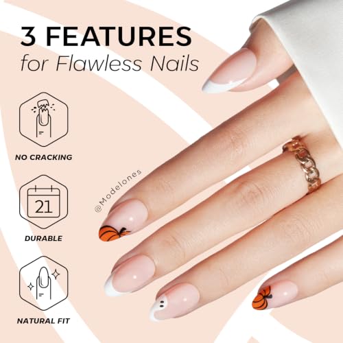 Modelones Halloween French Tip Press On Nails Short Almond Pumpkin Variant