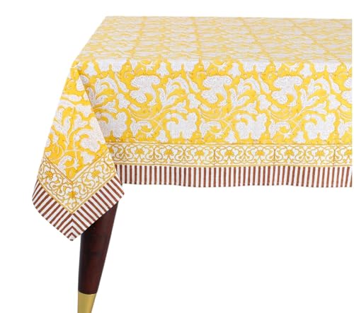 Saffron Yellow Hand Block Print Cotton Tablecloth 118x70 Rectangular - Farmhouse & Rustic Home Decor
