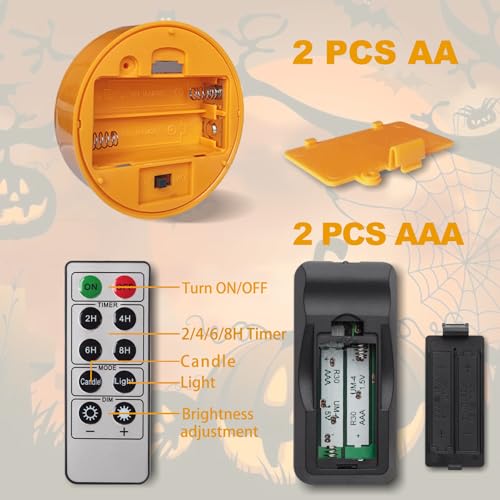 Orange Pumpkin LED Lights with Remote - 8 PCS Halloween Jack-O-Lantern Decor