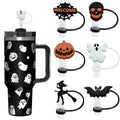 Halloween Silicone Straw Cover Cap for Stanley Cup - 6 Pack, Pumpkin Witch Ghost Skull Bat Designs - Halloween Variation