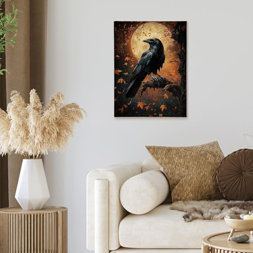 Fall Gothic Raven Wall Art - Crow Canvas Print, Framed Halloween Decor 11x14