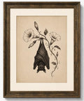 Vintage Halloween Bat Sketch Canvas Wall Art - Upside Down Bat 24x16 Inches