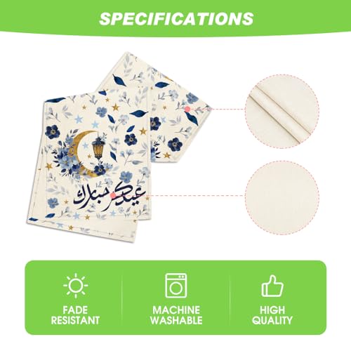 Blue Ramadan Moon Lantern Leaves Floral Table Runner - 13 x 72 Inch Seasonal Kitchen Decor