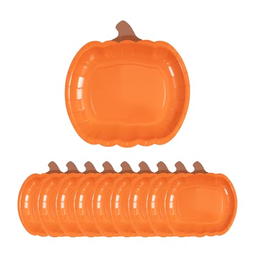 9-Inch Pumpkin Paper Plates - Fall Thanksgiving Party Tableware - Pack of 50