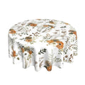 Round Fall Tablecloth 60-Inch Grey Pumpkins & Leaves - Watercolor Autumn Cover