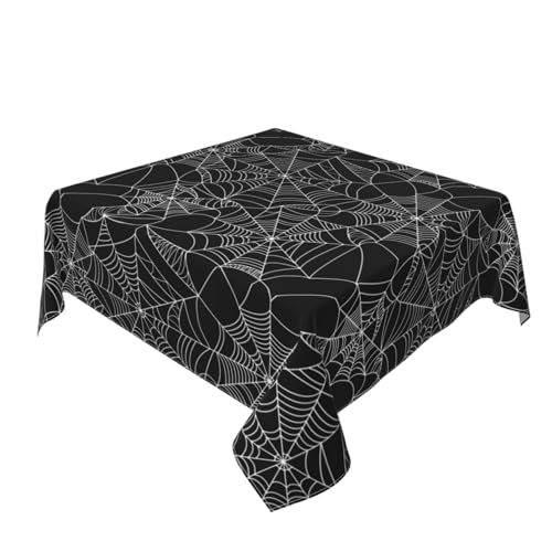 Halloween Cobweb Tablecloth 60x60 Inch Square Black Dust-Proof & Wrinkle Resistant