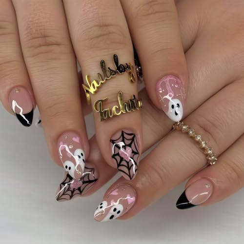 Halloween Press On Nails Black French Tip Short Almond - Style 31