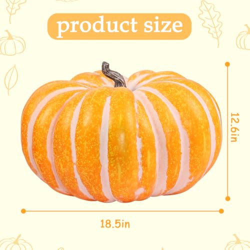 Large Artificial Pumpkin for Outdoors - Orange & White Stripe, 18.5in