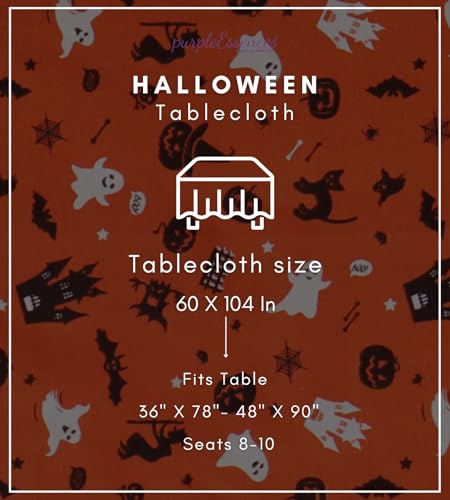 Halloween Spooky Tablecloth 60x104 in Haunted House Design - PurpleEssences