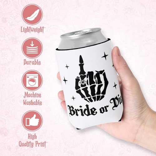 Pink Bride or Die Can Cooler Set - Reusable Gothic Bachelorette Party Drink Sleeves