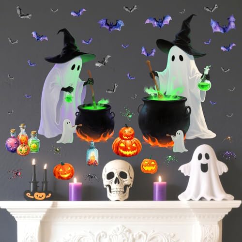 Halloween Ghost Window Clings - Funny Ghosts & Bats Wall Decals - Ghost Variation