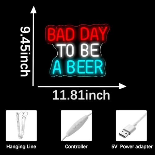 Funny LED Neon Sign - Beer Day Warning Wall Decor for Bar, Man Cave