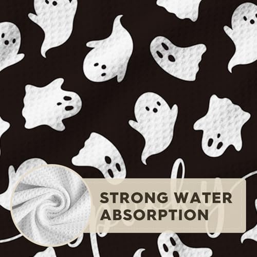 Microfiber Kitchen Towels Set of 2 - 18x26 Inch Black Ghost Spooky Design, Quick Dry & Absorbent