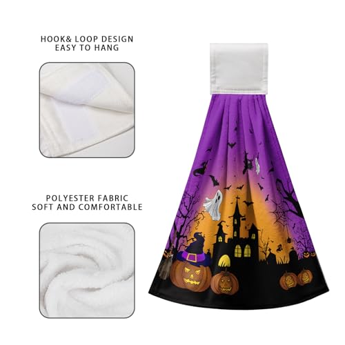 Halloween Pumpkin Castle Hanging Kitchen Towels 2 Pcs Spooky Ghost Bat Hand Towels