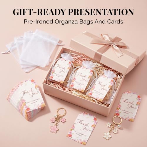 Love Is In Bloom Bridal Shower Keychains Set with Gift Cards - 37 Pcs