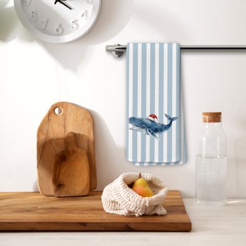 Whale Ocean Blue Stripe Christmas Kitchen Towels 16x24 - Variation 35