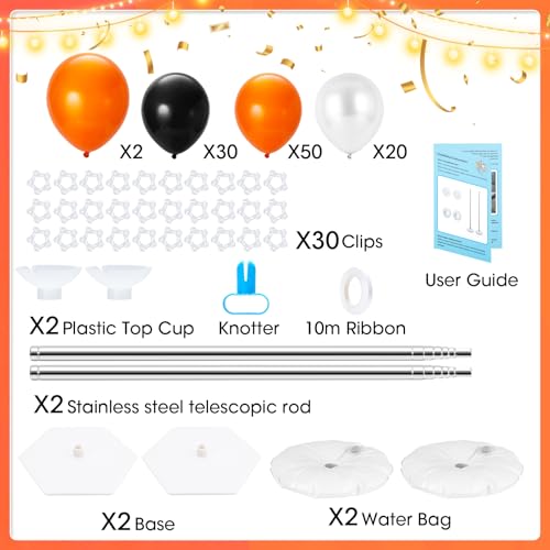 Halloween Balloon Column Stand Set with 102 Balloons - Orange Black White Variation