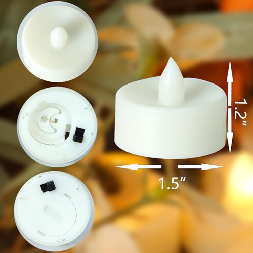 Battery Operated Flameless Votive Candles LED Tea Lights - White Light 12 PCS, 1.5" Dia, 1.2" H