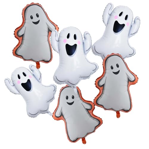 Halloween Ghost Balloons Kit - White Ghost Shape Foil Balloons for Party Decor - 6PCS