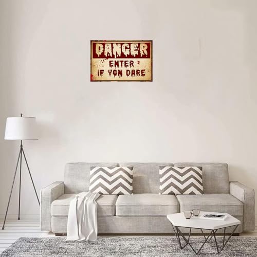 Halloween Metal Tin Sign Enter If You Dare 12x16 Inch Haunted House Wall Decor - Variation of 09