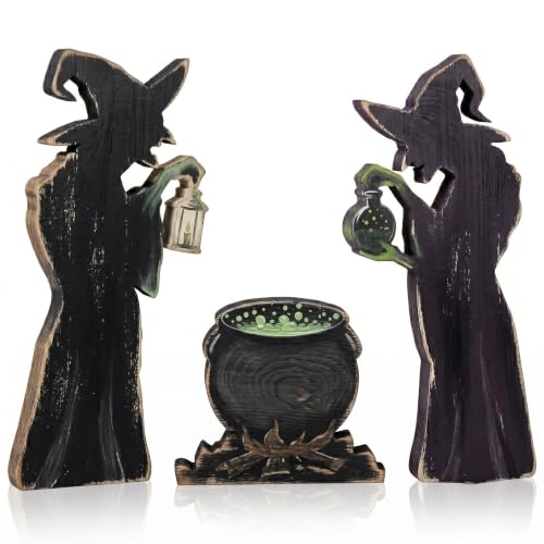 Halloween Witch Decor - Witch Figurines & Cauldron Scene - Indoor Halloween Decorations - Variation: Witch