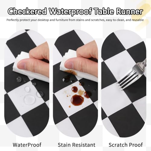 Black and White Halloween Gingham Table Runner - 13 x 72 Inch - QueenDream