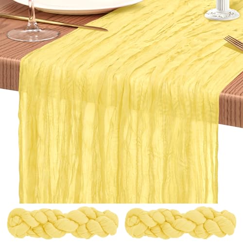 Light Yellow Cheesecloth Table Runner Set - 2 Pack Boho Wedding Decor