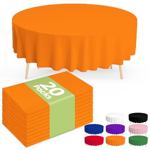 Pureegg Disposable Plastic Tablecloth 84 Inch Round - Orange, 20 Pack