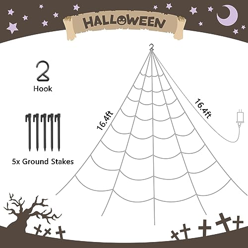 Halloween Spider Web Lights Outdoor 16.4FT Giant Cobweb Decor with Orange LEDs - Black Web Variation