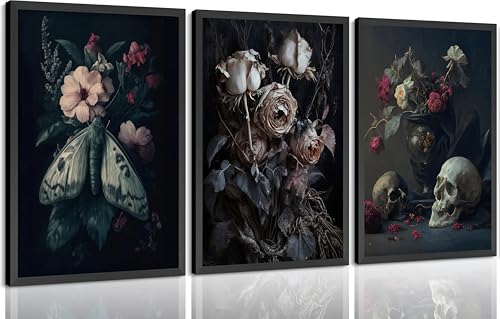 Gothic Wall Art Set - Skull Moth Dark Academy Poster Wall Decor - 24"Lx16" Variation