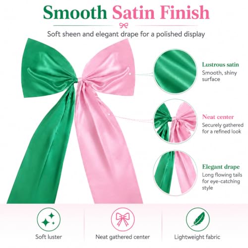 Large Pink and Green Satin Bow Christmas Tree Topper Decor 25x47 Inch