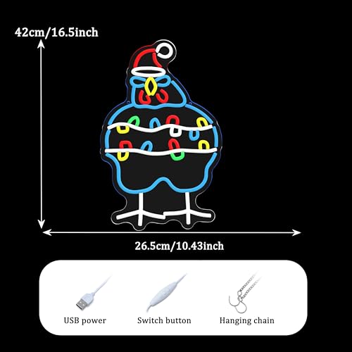 Christmas Chicken Neon Sign with Santa Hat - Festive Party Decoration