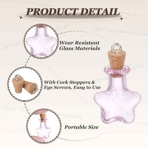Mini Glass Bottles with Cork Stoppers - Pink Star Small 20 Pcs