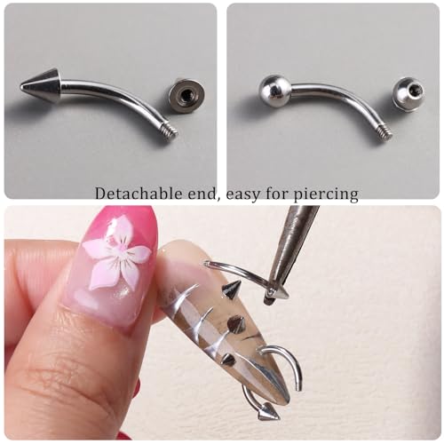 Nail Piercing Charms Set Silver Black 2 - Punk Gothic Nail Art Decorations