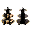Black Gold 3-Tier Cardboard Cupcake Stand - Disposable Dessert Tower Set of 2