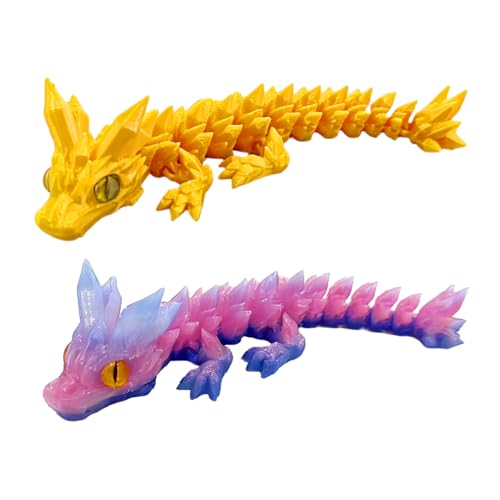 Crystal Dragon Wyrmling Refrigerator Magnet Set - Articulated Crystal-Like Decor, 2 Pack