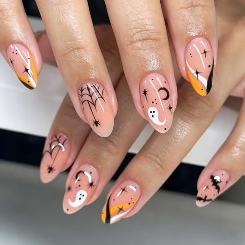 Halloween Almond Press On Nails Short Acrylic Fake Nails - 30Pcs Nude - Variation 024